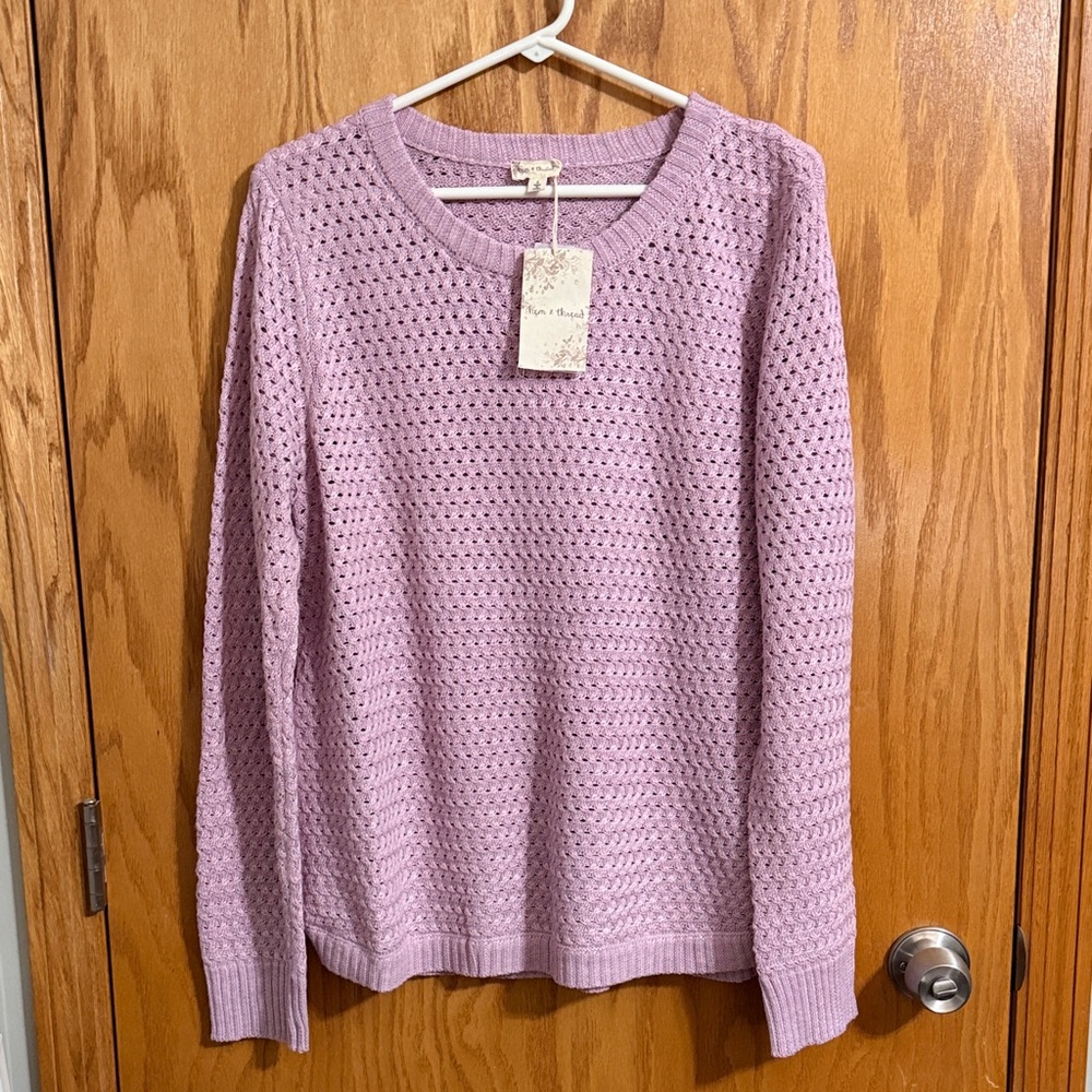 Hem & Thread Lilac Open-Knit Crewneck Sweater
